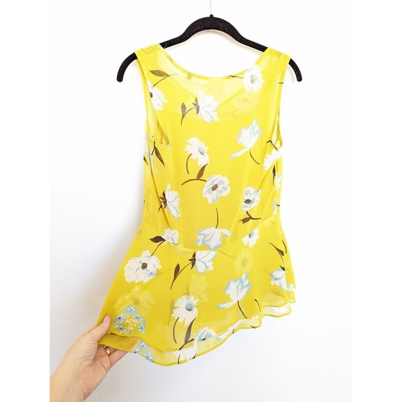 CABI Floral Top Womens Size XS Yellow Sleeveless Chiffon Sheer Ruffle Flowy - Picture 4 of 9